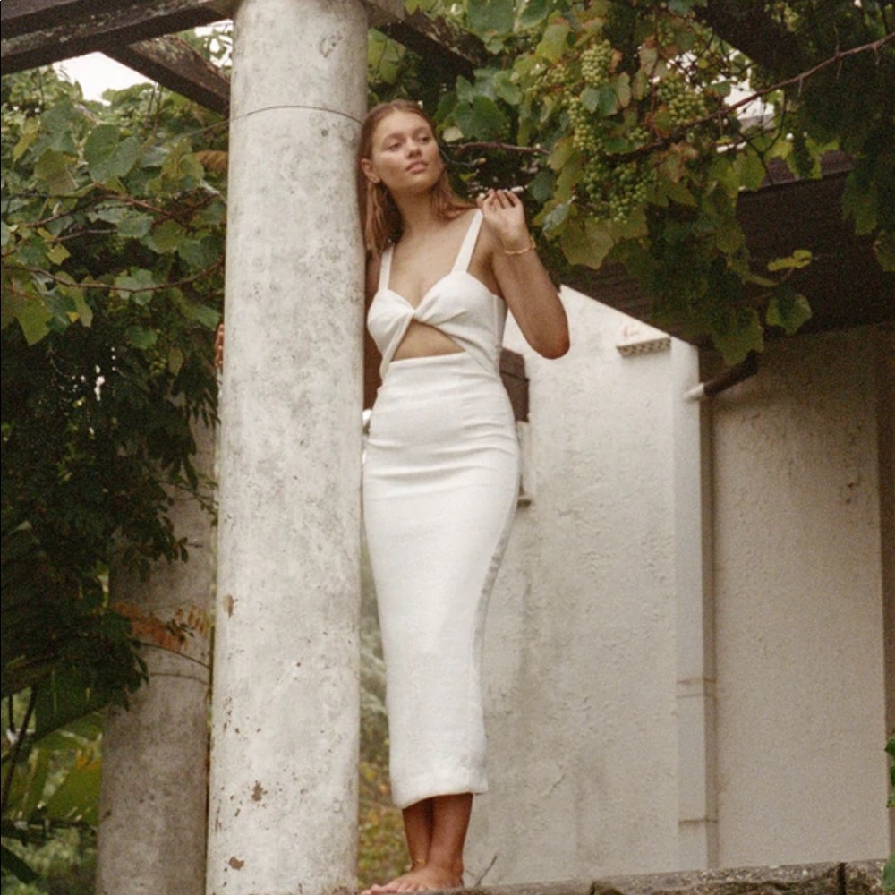 Shona Joy SIMONE FITTED CUT OUT MIDI DRESS - IVORY
